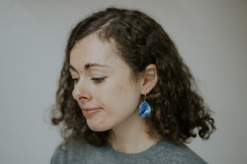 Cobalt stained porcelain statement earring