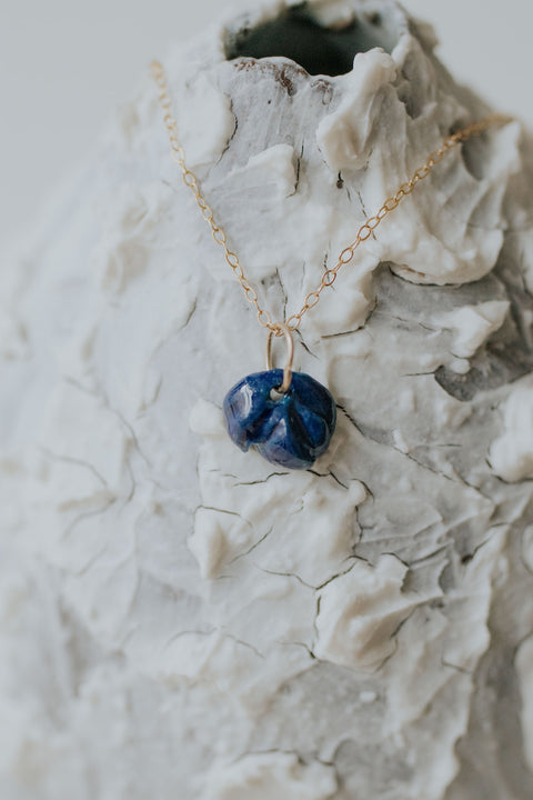 Cobalt flower - Handmade porcelain pendant