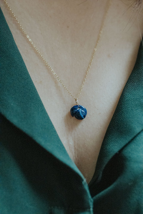 Cobalt flower - Handmade porcelain pendant