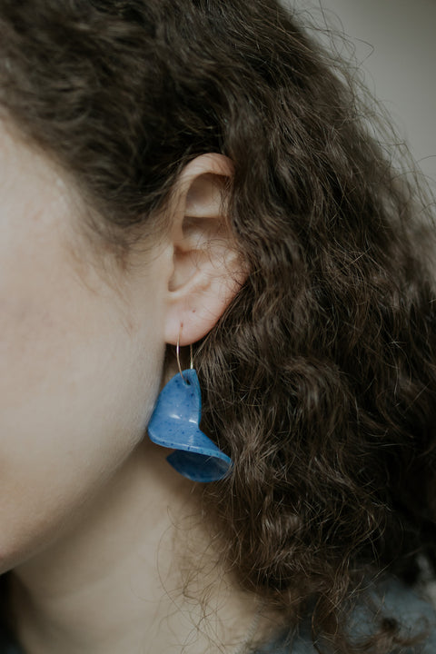 Spiral - Cobalt blue porcelain dangle earrings on gold filled wire