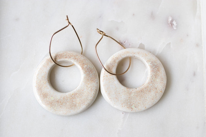 "Stone" porcelain circle pendant earrings
