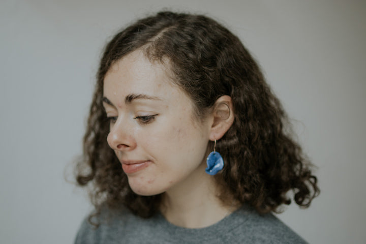 Cobalt stained porcelain statement earring