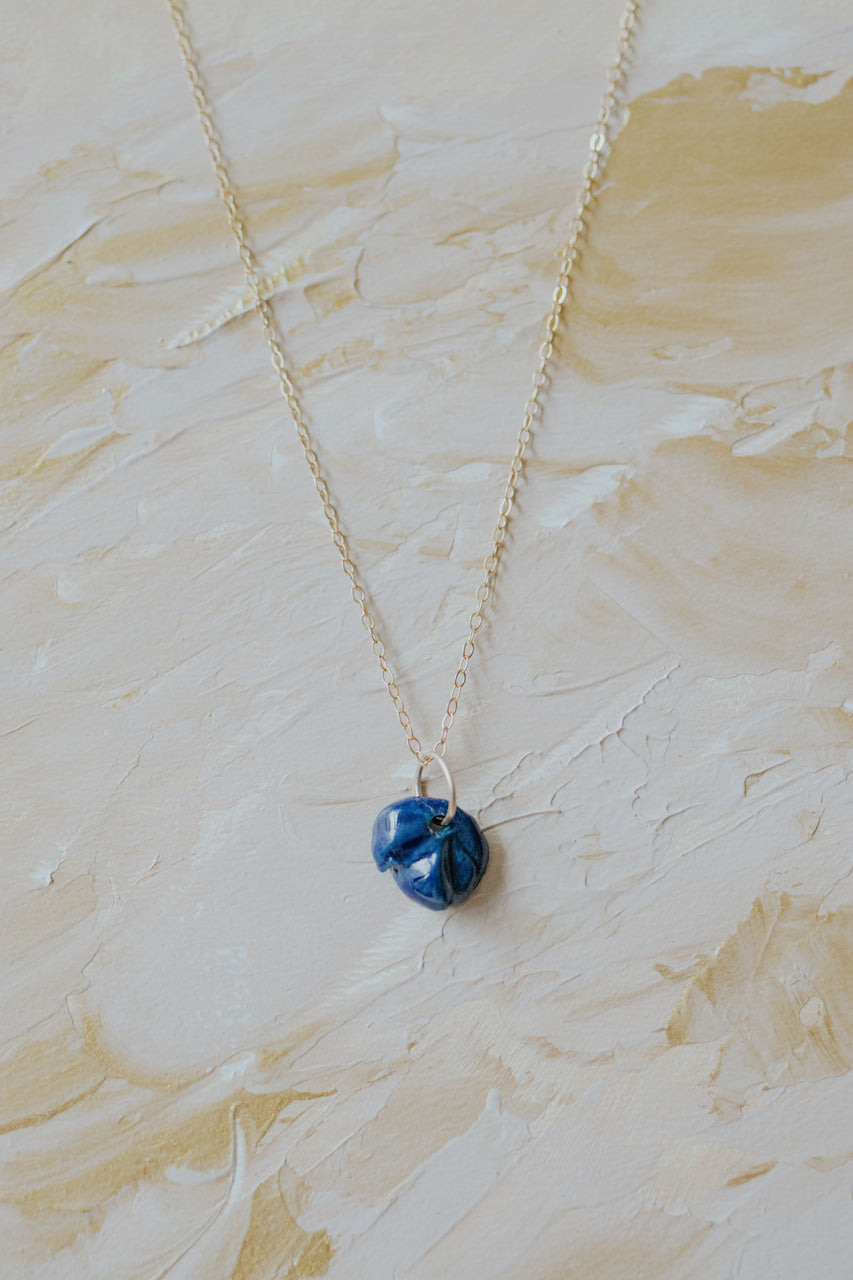 Cobalt flower - Handmade porcelain pendant