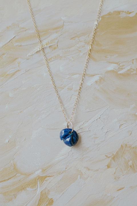 Cobalt flower - Handmade porcelain pendant