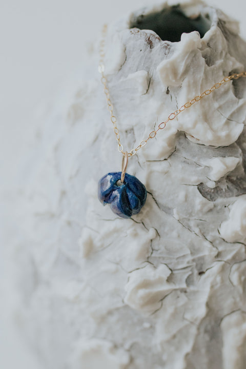 Cobalt flower - Handmade porcelain pendant