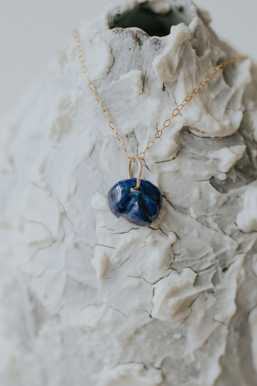 Cobalt flower - Handmade porcelain pendant