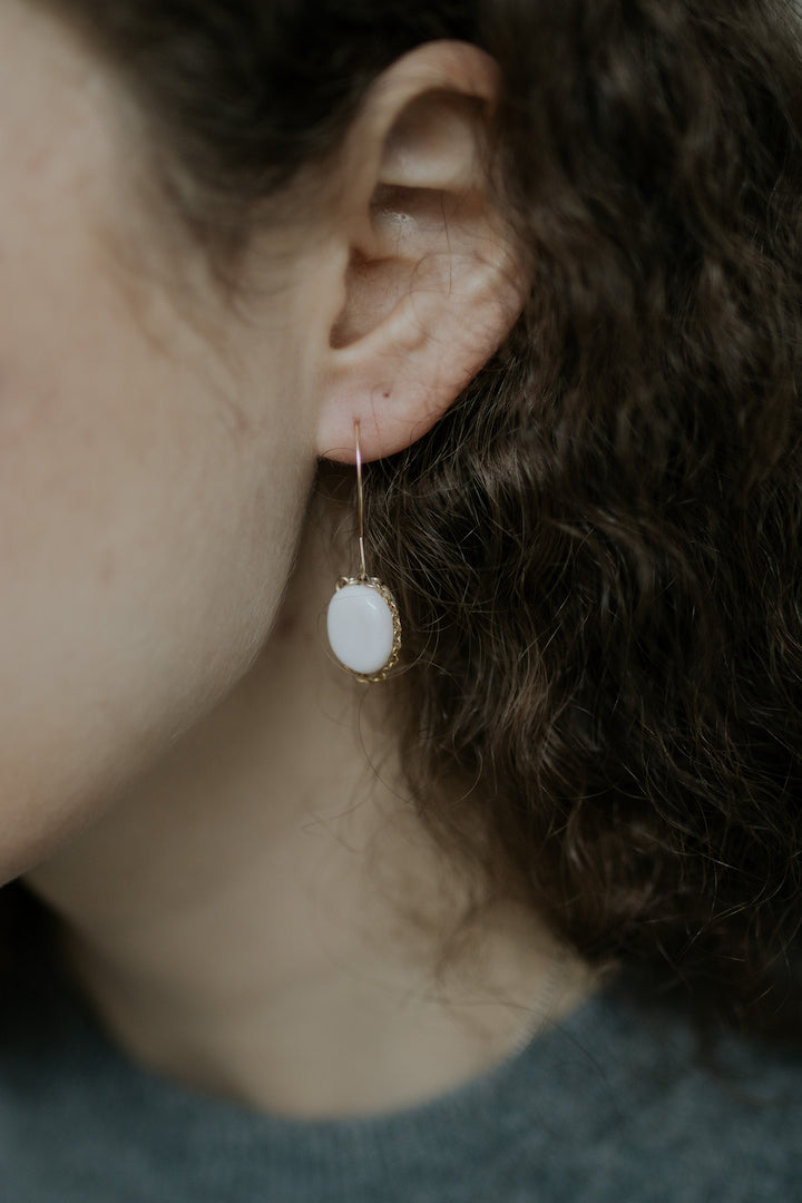 Dangle wire erbium porcelain statement earring on gold filled wire (one earring)