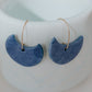 Half moons - Cobalt blue porcelain dangle earrings on gold filled wire