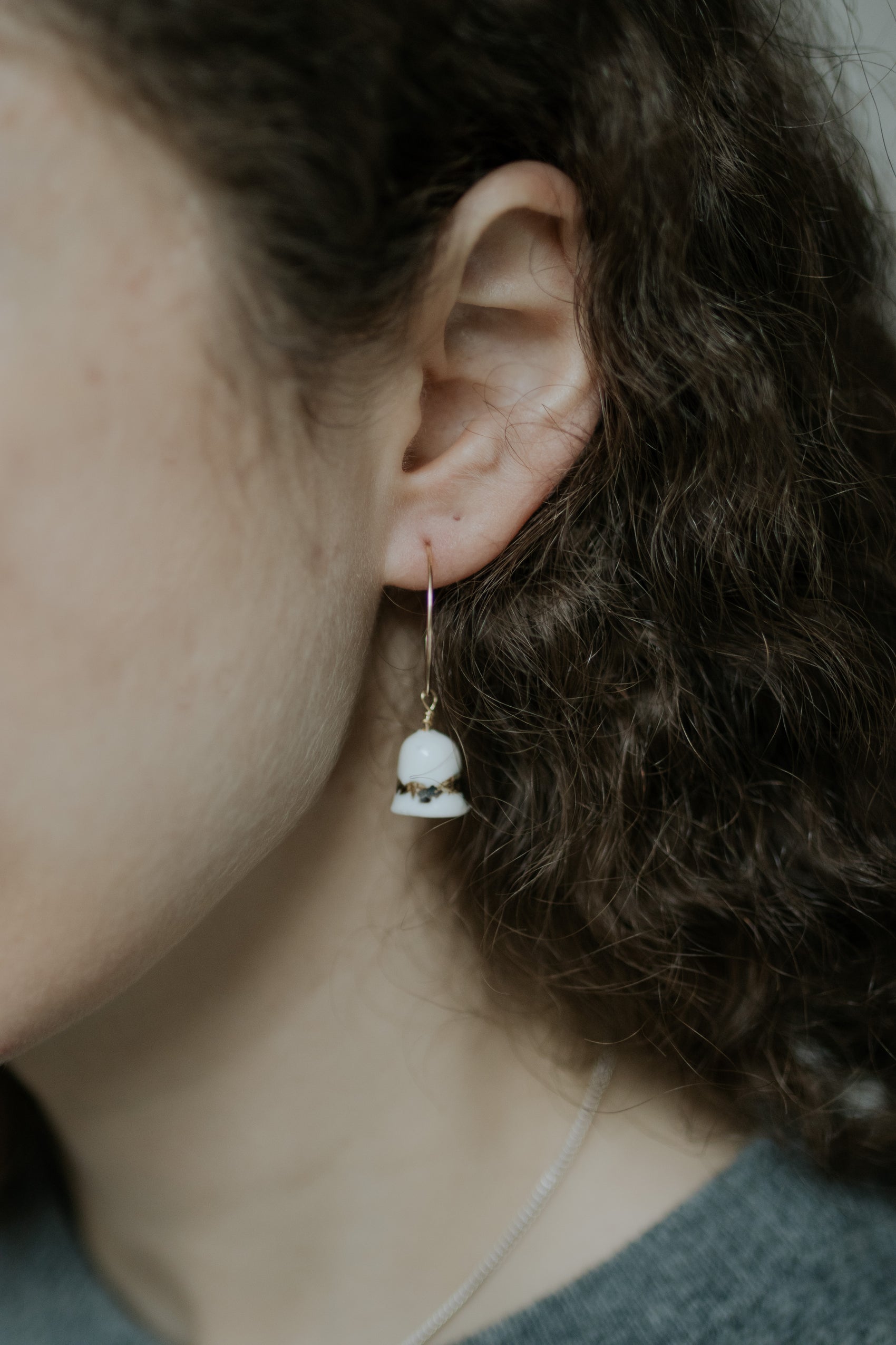 Orbit - Porcelain dangle earring with gold filled wire