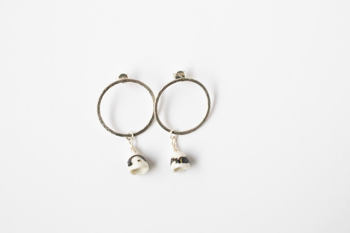 Orbit - 935 handmade silver hoop with small porcelain bell