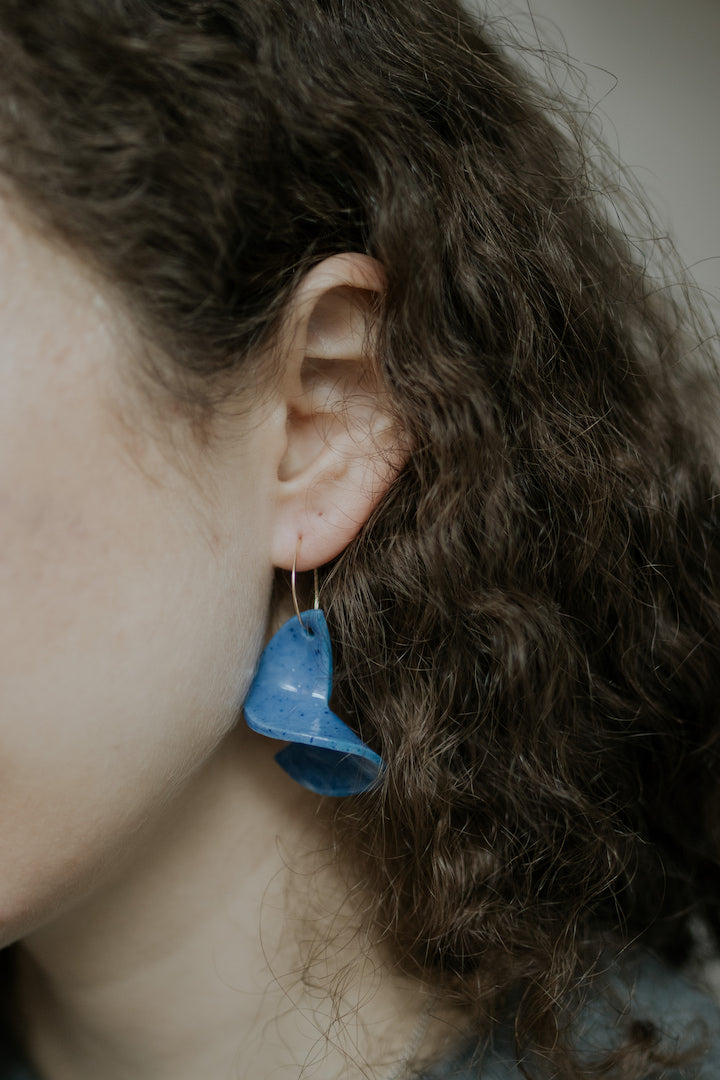 Spiral - Cobalt blue porcelain dangle earrings on gold filled wire